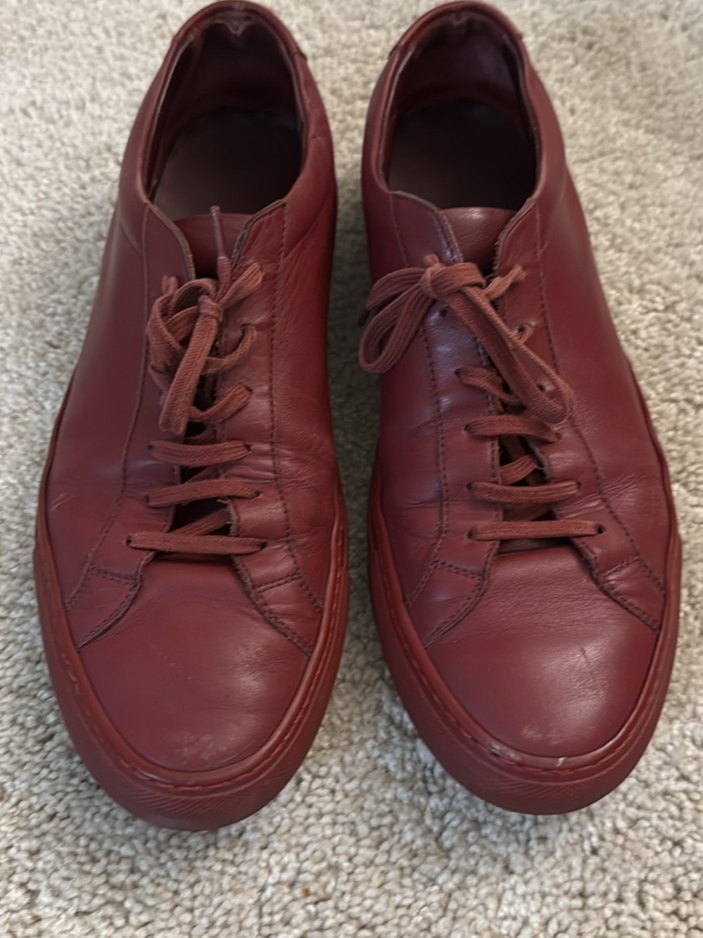 Common Projects Men's Leather Sneakers in Burgundy Red